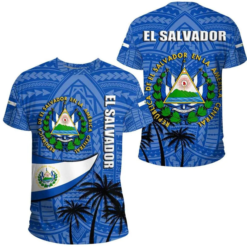 El Salvador Flag 3D Printed T Shirt For Men Outdoor Sports T-shirt Tracksuits Tops Summer Short Sleeves Oversized Tee Shirts