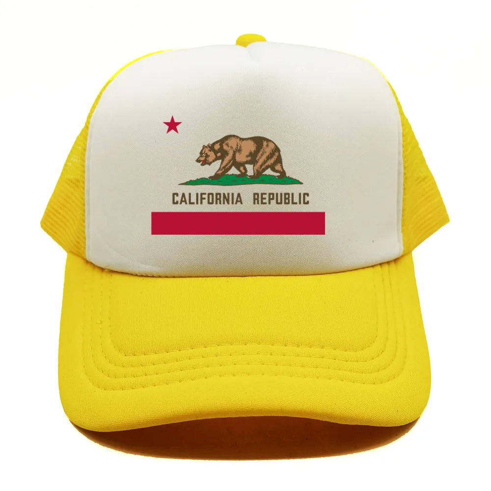 California Cap Men Cool Bear California Flag Trucker Hat Hip Hop Baseball Caps Cool Summer Mesh Dad Caps Gift
