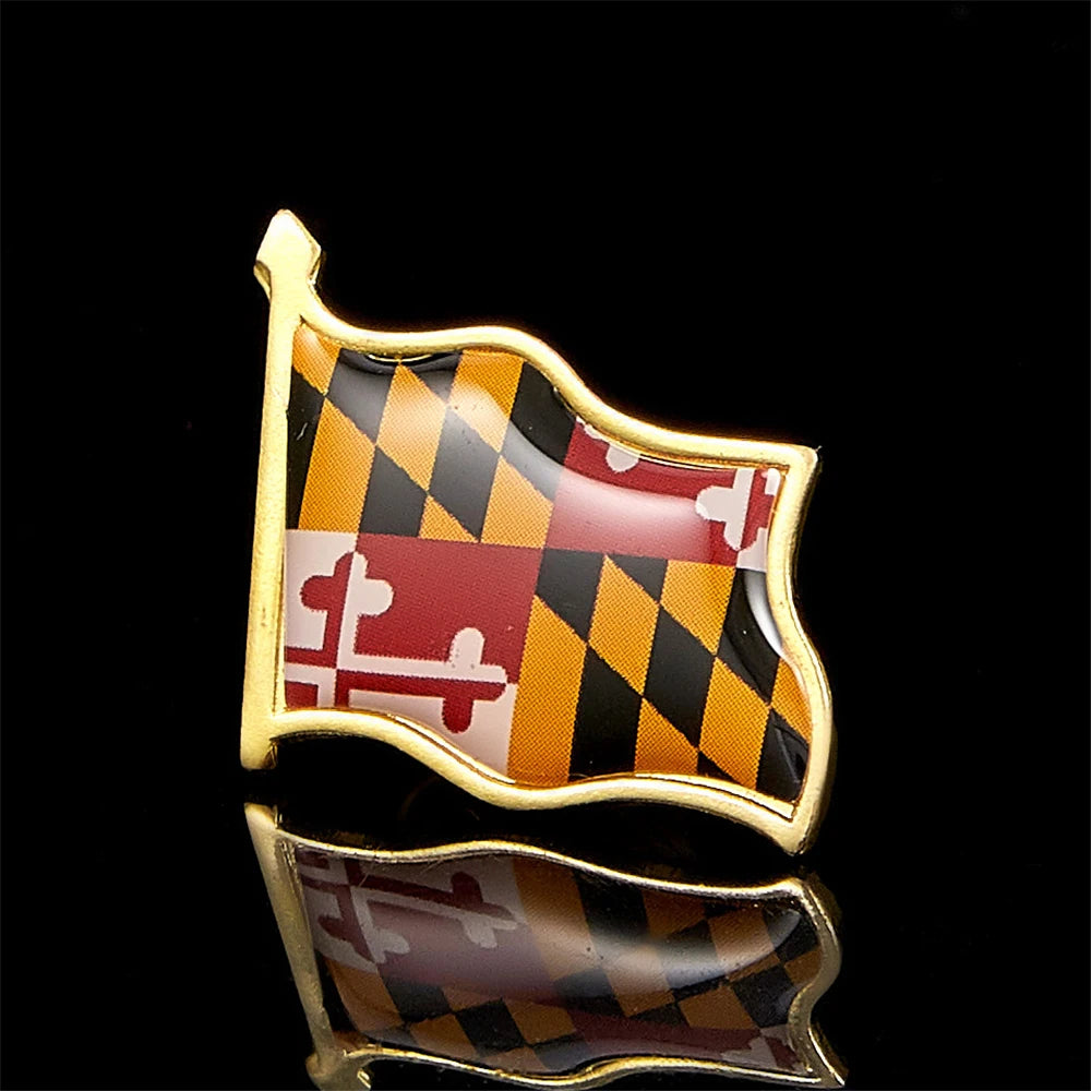 Maryland State Of USA Flag Pattern Gold Plated Brooch American Lapel Pins For Backpack Casual Clothing Fashion Decoration