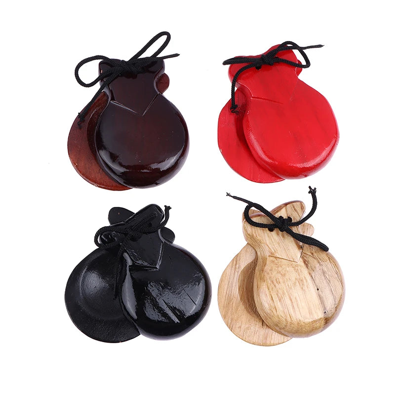 2Pcs Traditional Castanet Wood Spanish Flamenco Dance W String Hand Clapper Children Percussion Instrument
