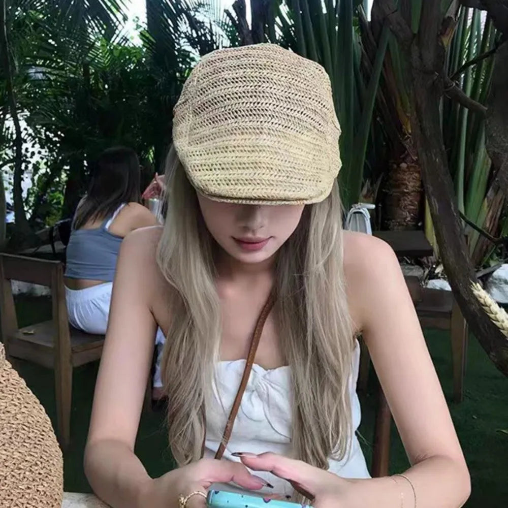 Berets for Men Women Breathable Straw Spring Summer Sun Hat Artist Painter Beret Hat Adjust Flat Cap Unisex Beret Cap