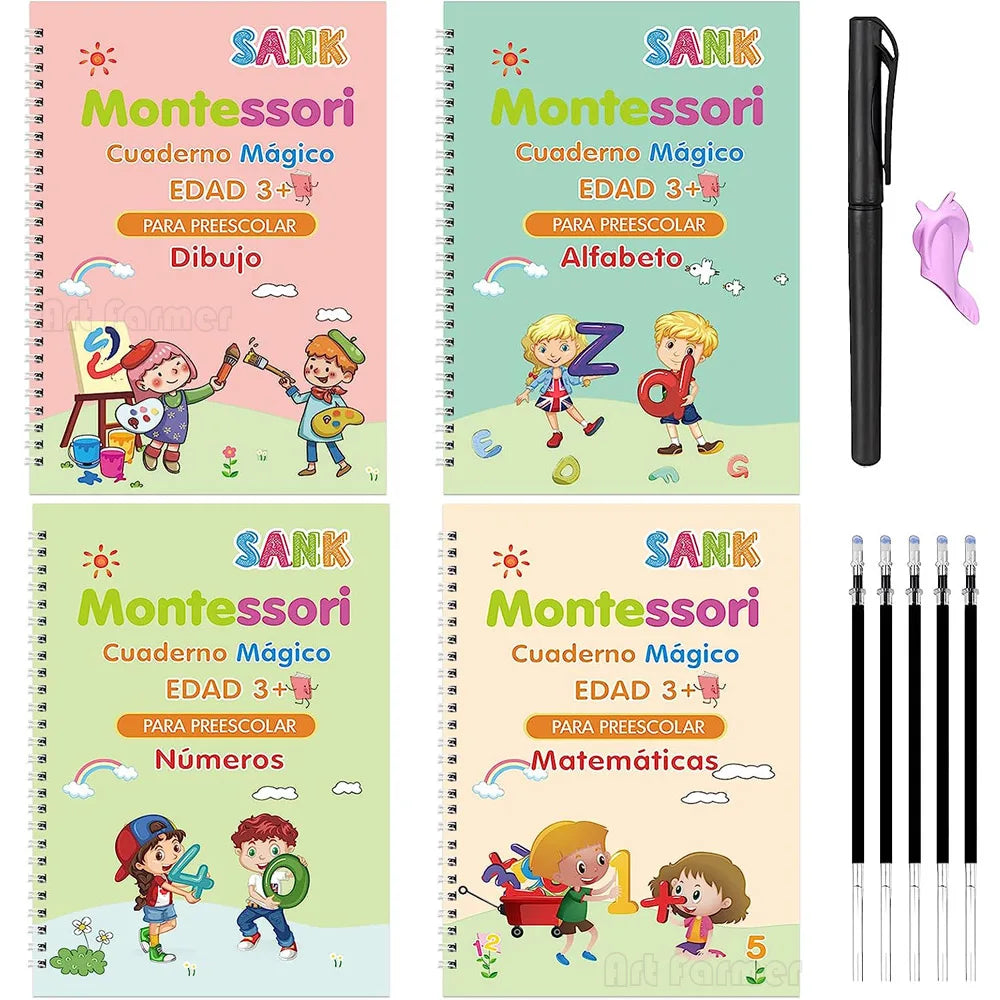 Spanish Magic Books Learning Lettering In Tracing Workbook for Kids Reusable Notebooks for Children Spanish Montessori Writing
