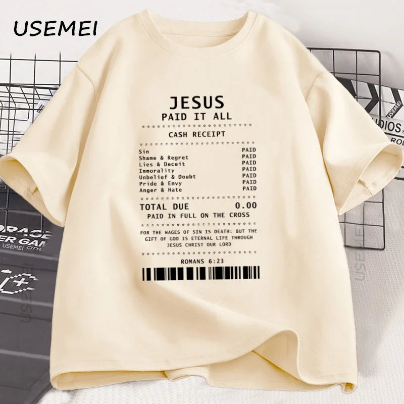 Jesus Paid It All T Shirt Christian T-Shirt Jesus Loves Me Tshirt Trendy Faith Religious Tees Men Women Cotton Loose Clothes