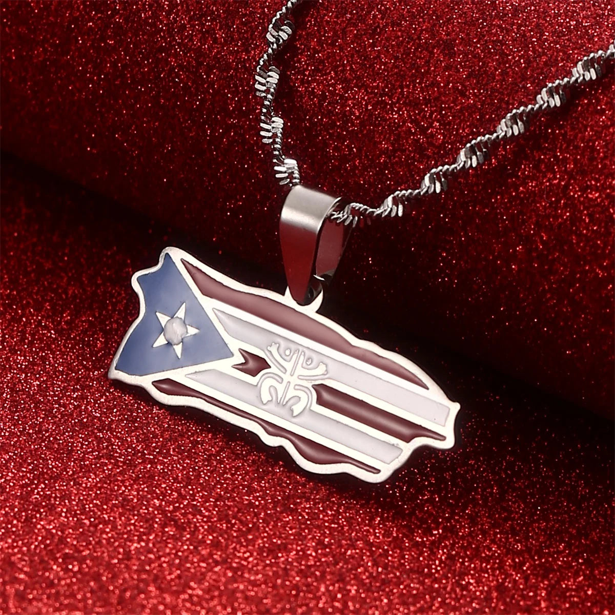 Puerto Rico Map Frog Colored Flag Pendant Necklaces Gold Color PR Puerto Ricans Jewelry