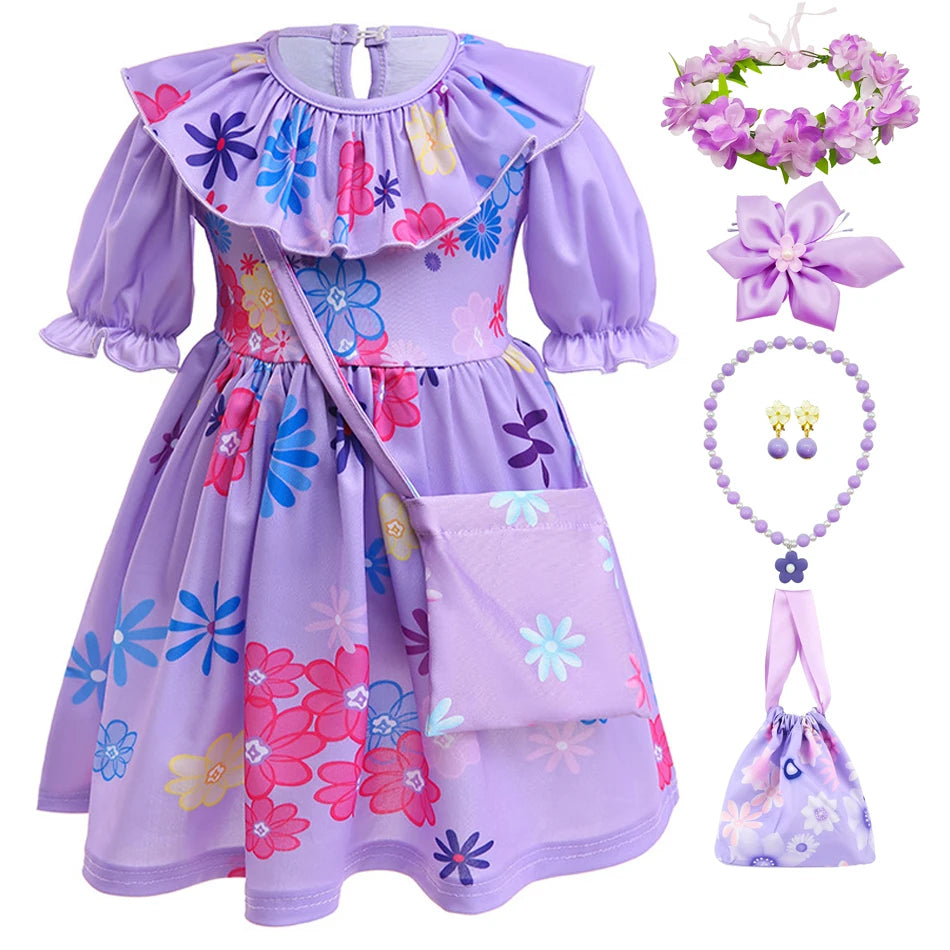 Baby Girls Encanto Mirabel Isabela Madrigal Dress Kids Short Sleeve Clothes Children Dolores Luisa Pepa Princess Cosplay Costume