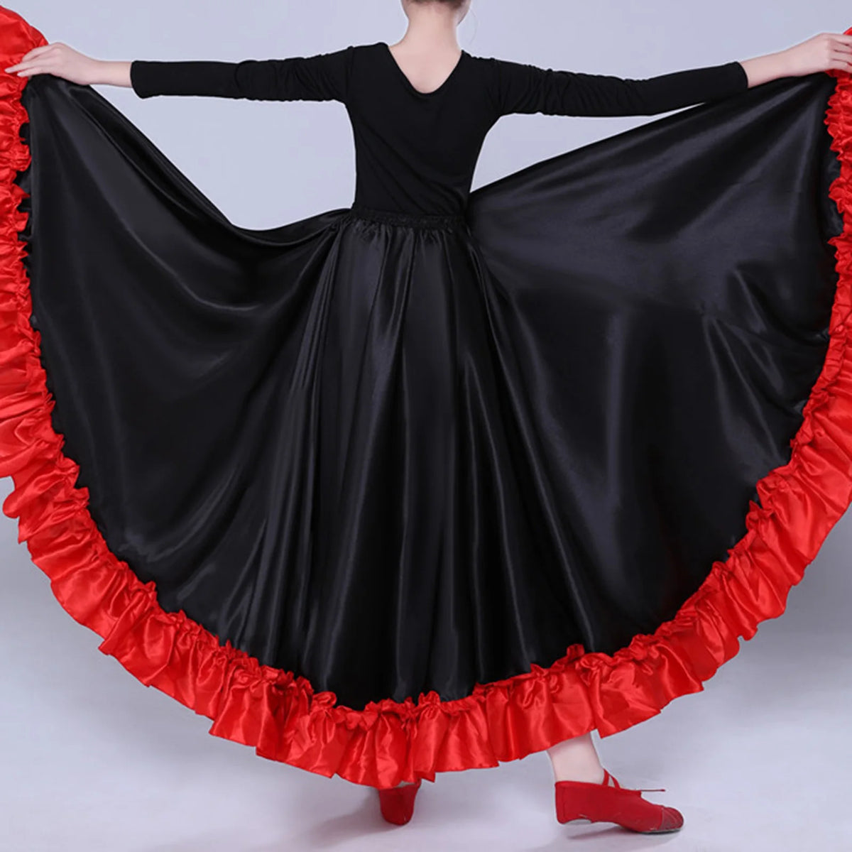 280/360 Degree Flamenco Skirt Women Girl Spanish Bull Dance Skirt Belly Dance Skirt Big Swing Flamenco Costume Ruffled Hem Skirt