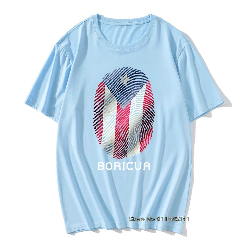 Puerto Rico Gifts T-shirt Men Flag T Shirt Fingerprint Tops Tees Vintage Striped Tshirts Summer 100% Cotton Cute Black Red