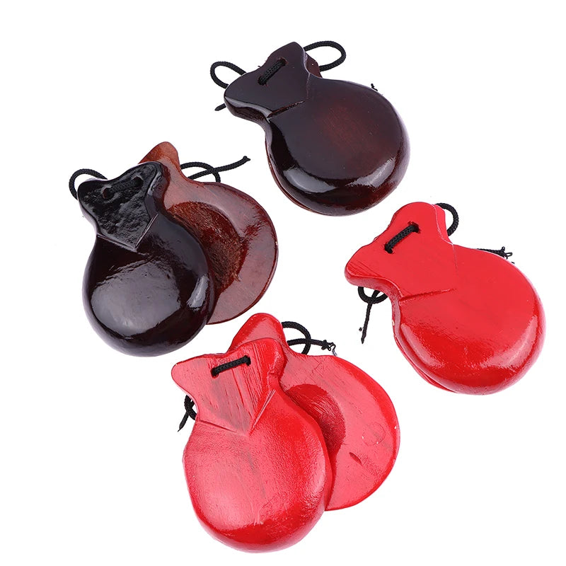 2Pcs Traditional Castanet Wood Spanish Flamenco Dance W String Hand Clapper Children Percussion Instrument