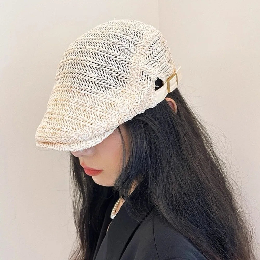 Berets for Men Women Breathable Straw Spring Summer Sun Hat Artist Painter Beret Hat Adjust Flat Cap Unisex Beret Cap
