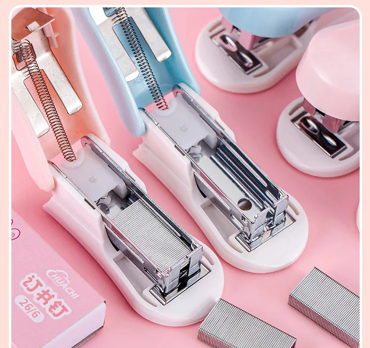 Office School Supplies Mini Small Stapler Student Cartoon Portable Test Paper Binding Machine Multi Functional Kawai Stationery