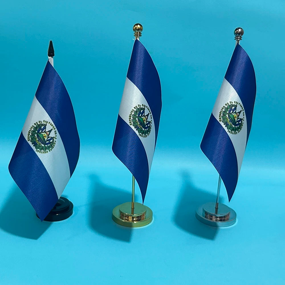 SKY FLAG Office Desk Flag of Salvador Flag 14x21cm Polyester El Salvador National Flag Country Banner Desk Ornaments Flags