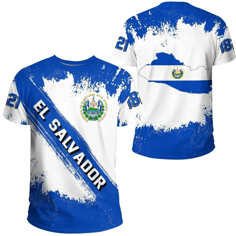El Salvador Flag 3D Printed T Shirt For Men Outdoor Sports T-shirt Tracksuits Tops Summer Short Sleeves Oversized Tee Shirts