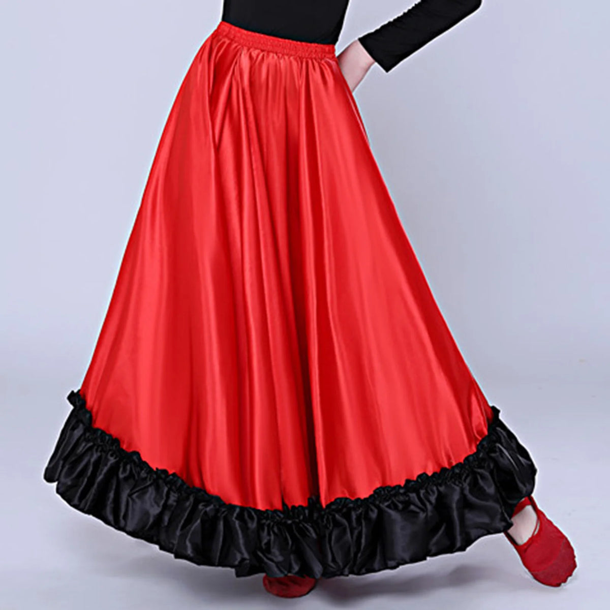 280/360 Degree Flamenco Skirt Women Girl Spanish Bull Dance Skirt Belly Dance Skirt Big Swing Flamenco Costume Ruffled Hem Skirt