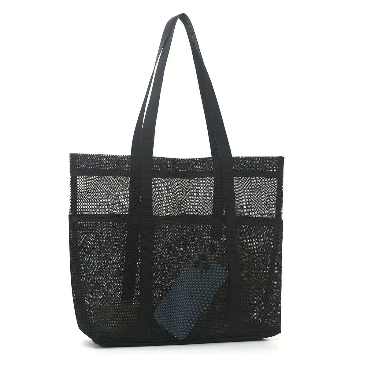 1pc Extra Large Mesh Beach Bag, Breathable Mesh Tote with Zipper & Side Pockets, Portable Large Capacity Finishing Organizer Bag