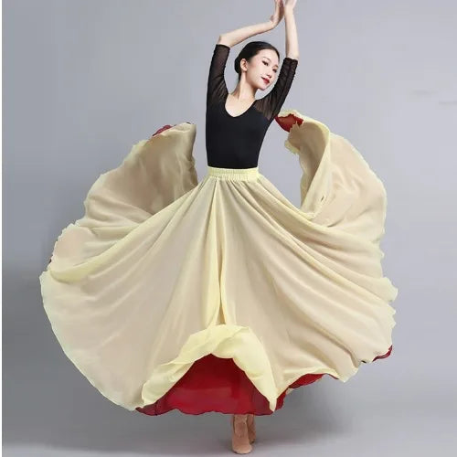 Flamenco Chiffon 720 Degrees Dance Skirt For Women Solid Color Long Dancer Practice Wear Skirts Chinese Style Skirt With Big Hem