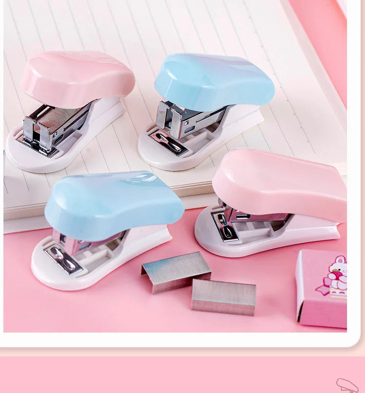 Office School Supplies Mini Small Stapler Student Cartoon Portable Test Paper Binding Machine Multi Functional Kawai Stationery