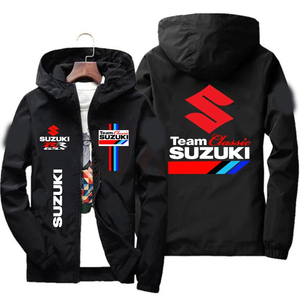 Men's New Suzuki Racing Team Hooded Zipper Jacket Spring Autumn Waterproof Windbreaker Casual Fashion Outdoor Sportswear