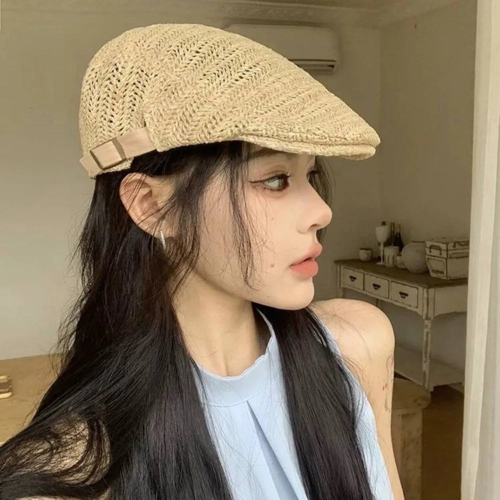 Berets for Men Women Breathable Straw Spring Summer Sun Hat Artist Painter Beret Hat Adjust Flat Cap Unisex Beret Cap