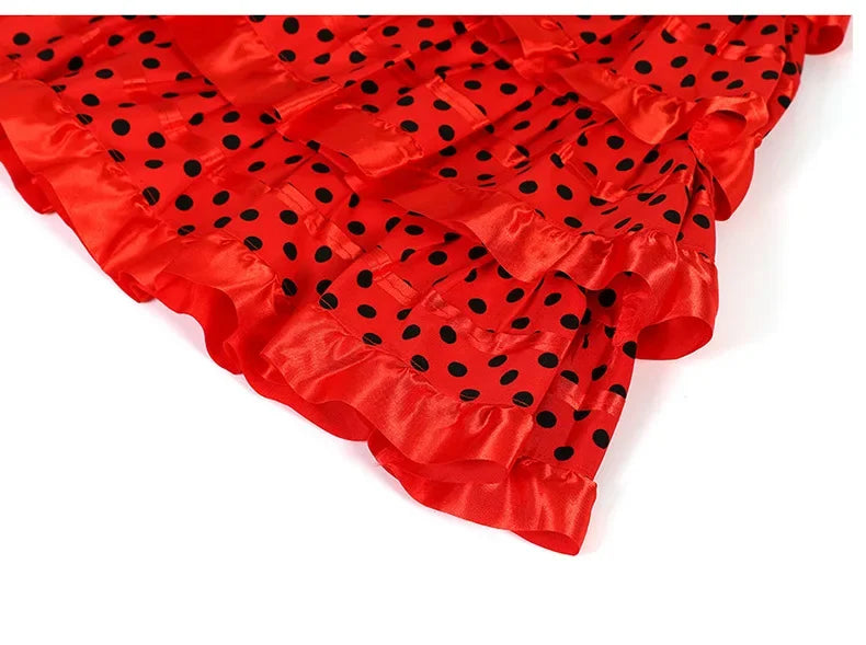 Girls Spanish Flamenco Dance Cosplay Long Dress Kids Carnival Ballroom Stage Outfit for Festival Theme Party Dress‑Up