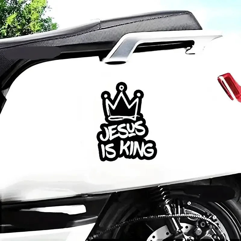 Jesus Is King Crown Design Waterproof Vinyl Decal Faith Sticker For Car Bumper Window Motorcycle Laptop Decor Accessories