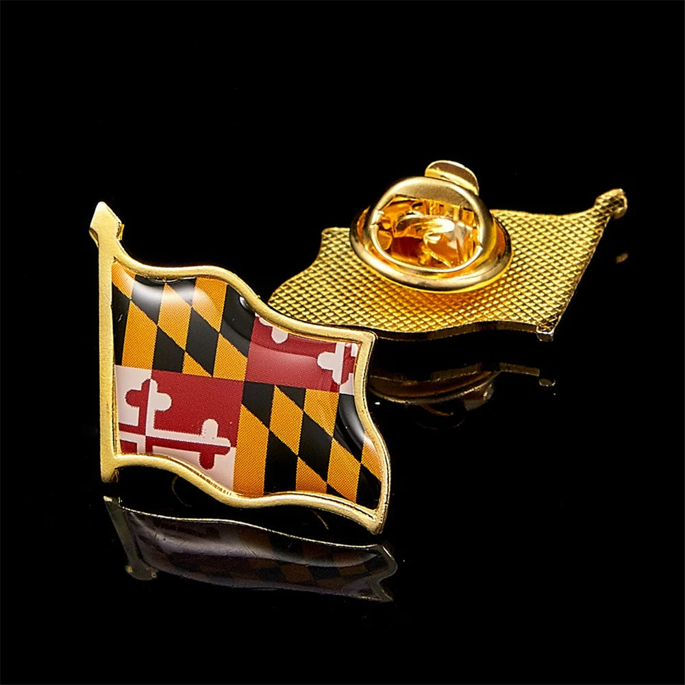 Maryland State Of USA Flag Pattern Gold Plated Brooch American Lapel Pins For Backpack Casual Clothing Fashion Decoration