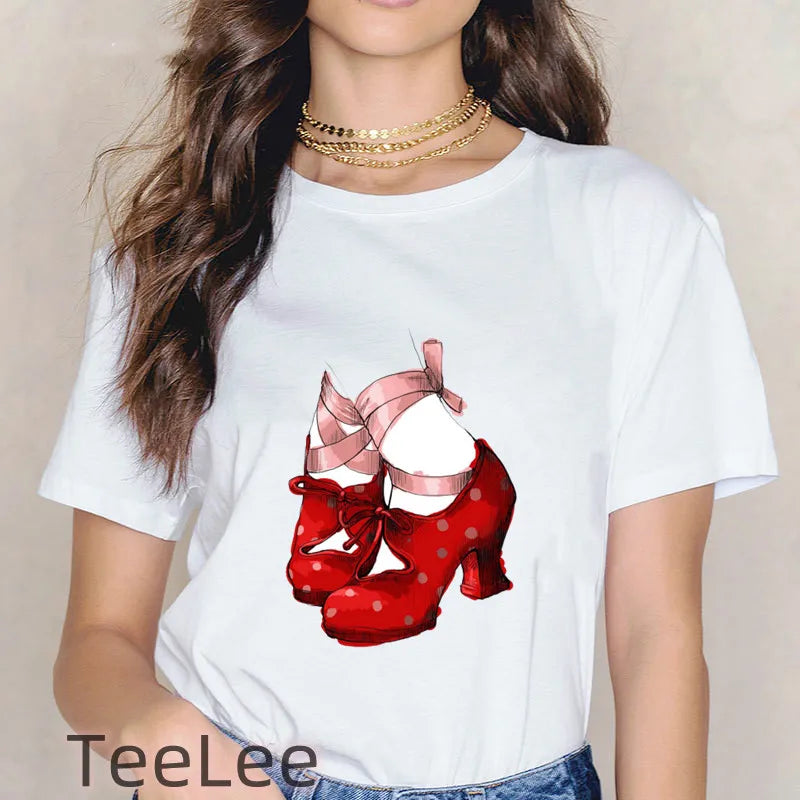 Spanish Dance T Shirt Print Flamenco Flamenca Women T-shirt Casual Short Sleeve Tee Girl Summer Clothes Fashion Female Tops