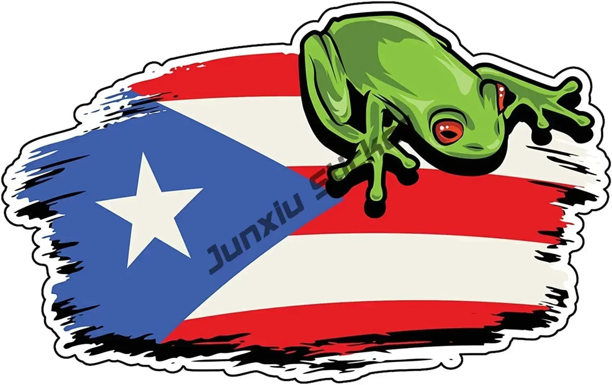Puerto Rico Flag Frog Bumper Sticker Country Code PR UV Protected Vinyl Waterproof Decal Automotive Accessories Decoration