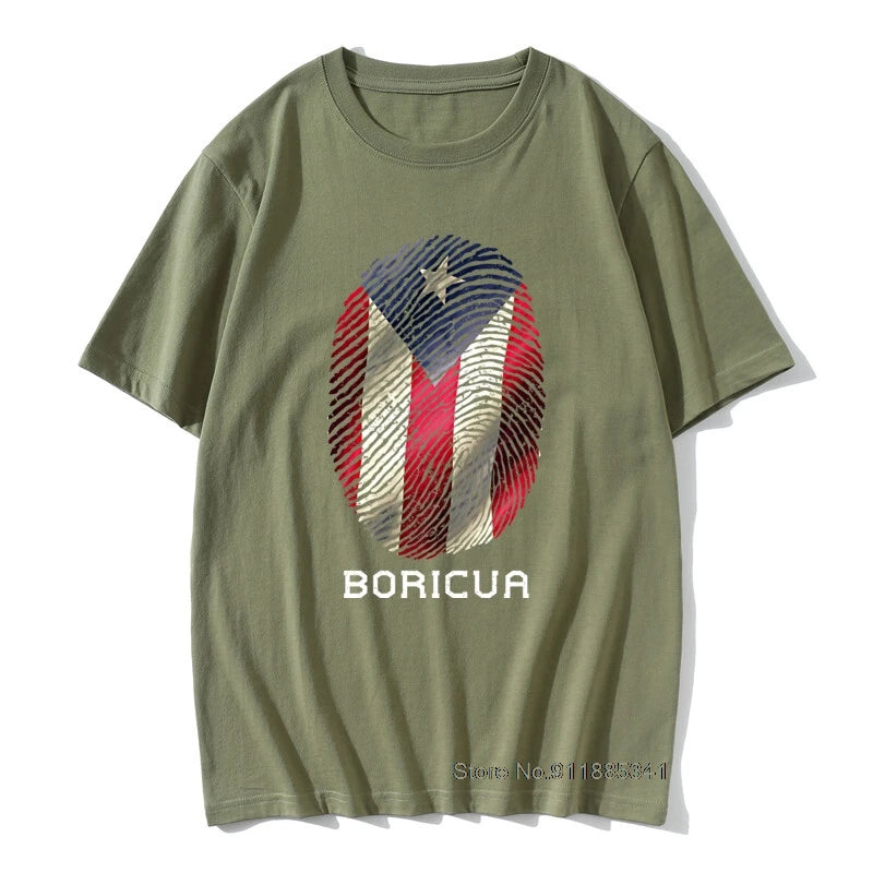 Puerto Rico Gifts T-shirt Men Flag T Shirt Fingerprint Tops Tees Vintage Striped Tshirts Summer 100% Cotton Cute Black Red