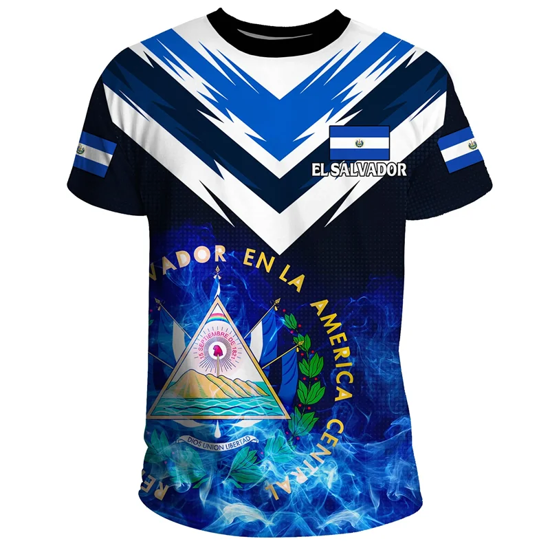El Salvador Flag 3D Printed T Shirt For Men Outdoor Sports T-shirt Tracksuits Tops Summer Short Sleeves Oversized Tee Shirts