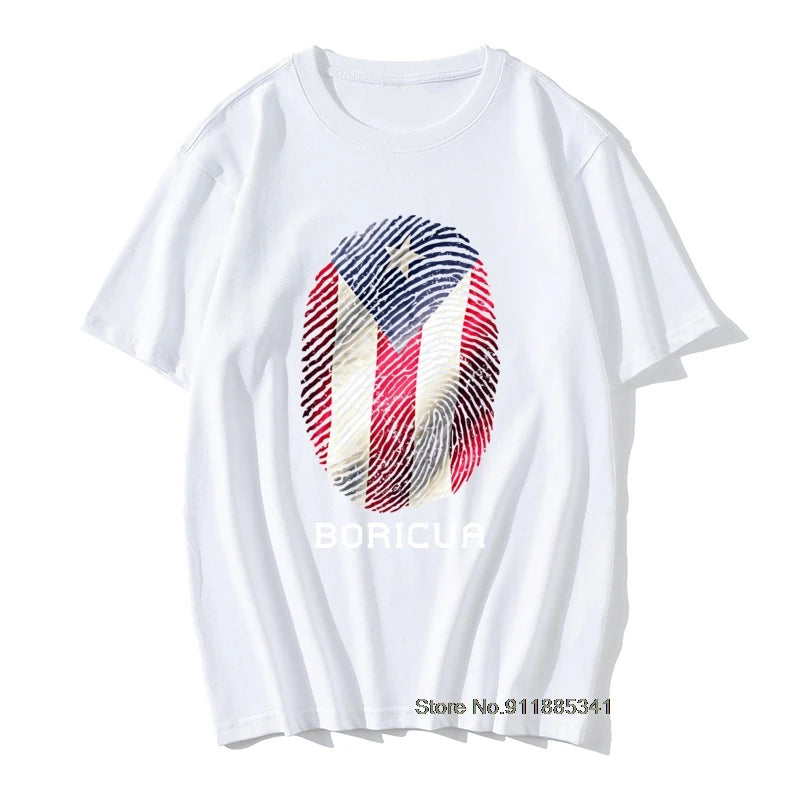 Puerto Rico Gifts T-shirt Men Flag T Shirt Fingerprint Tops Tees Vintage Striped Tshirts Summer 100% Cotton Cute Black Red