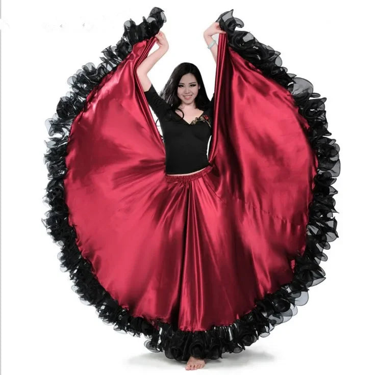 Red color Flwomen vestido flamenco 180-720 Degree amenco Dance Skirt gold Coin spanish Dancing performance Costume