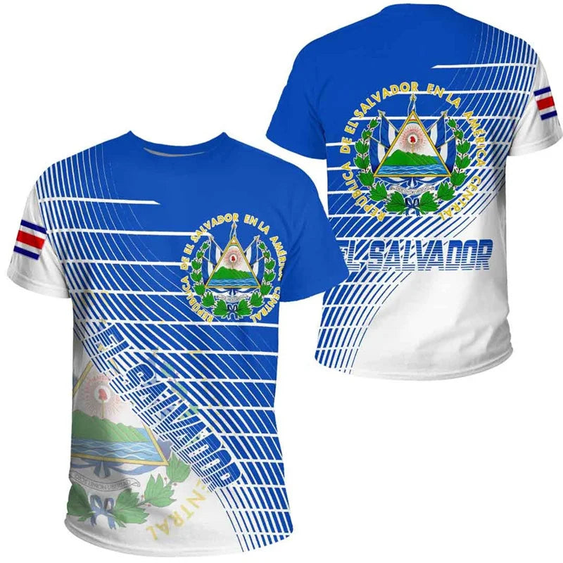 El Salvador Flag 3D Printed T Shirt For Men Outdoor Sports T-shirt Tracksuits Tops Summer Short Sleeves Oversized Tee Shirts