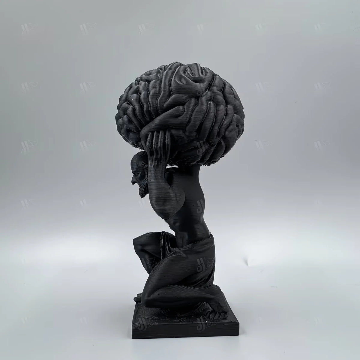 Black "Mind Over Matter" Brain-Bearer Art Figurine, Suitable for Philosophical Study Decor & Distinctive Office Display