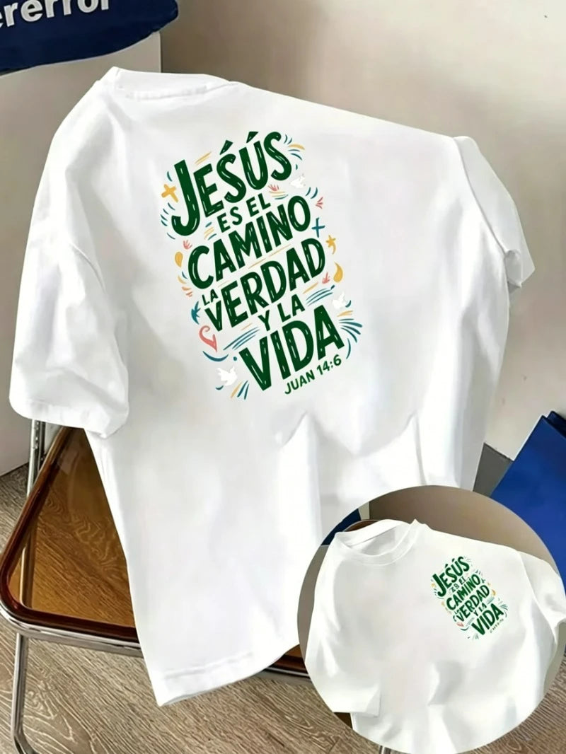 Jesús Es El Camino La Verdad Y La Vida Print T-shirt Juan 14:6 Bible Verse Graphic Short Sleeve Tops Casual Tee Women's T-shirt