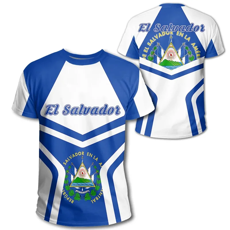 El Salvador Flag 3D Printed T Shirt For Men Outdoor Sports T-shirt Tracksuits Tops Summer Short Sleeves Oversized Tee Shirts