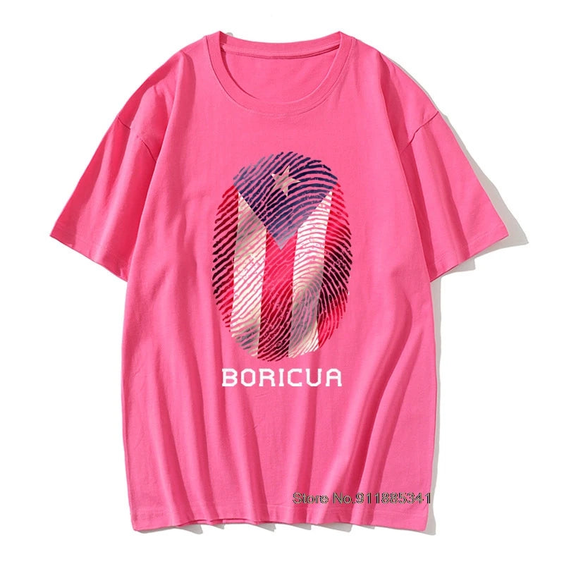Puerto Rico Gifts T-shirt Men Flag T Shirt Fingerprint Tops Tees Vintage Striped Tshirts Summer 100% Cotton Cute Black Red