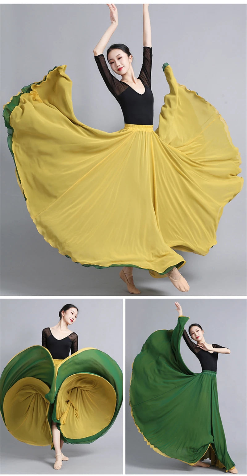 Flamenco Chiffon 720 Degrees Dance Skirt For Women Solid Color Long Dancer Practice Wear Skirts Chinese Style Skirt With Big Hem