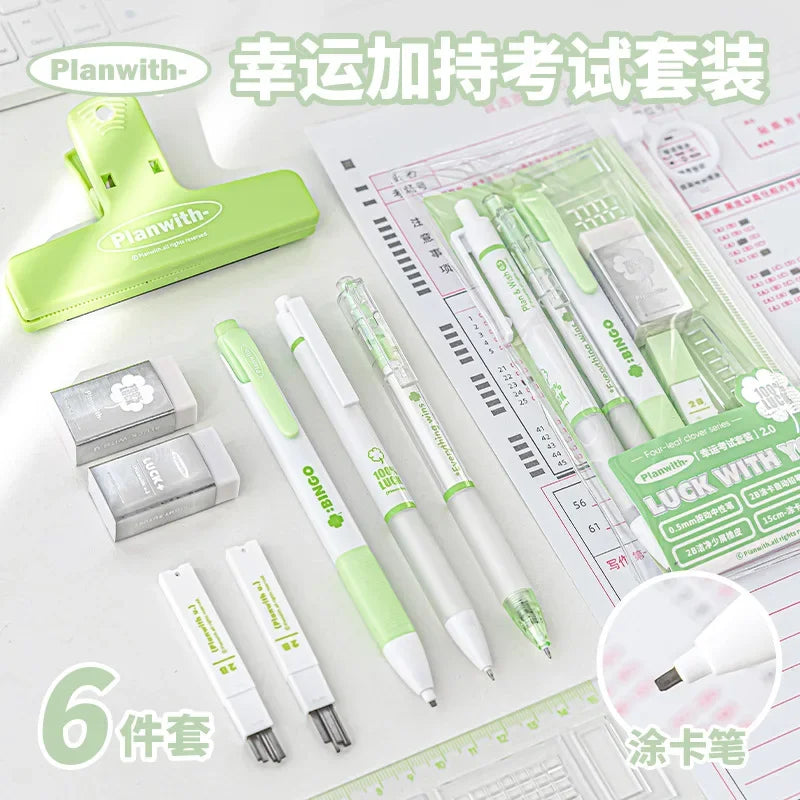 6pcs Exam Stationery Set for Students, Includes 2B Pencil, Eraser, Ruler, Gel Pens,Designed for Exams,School Supplies