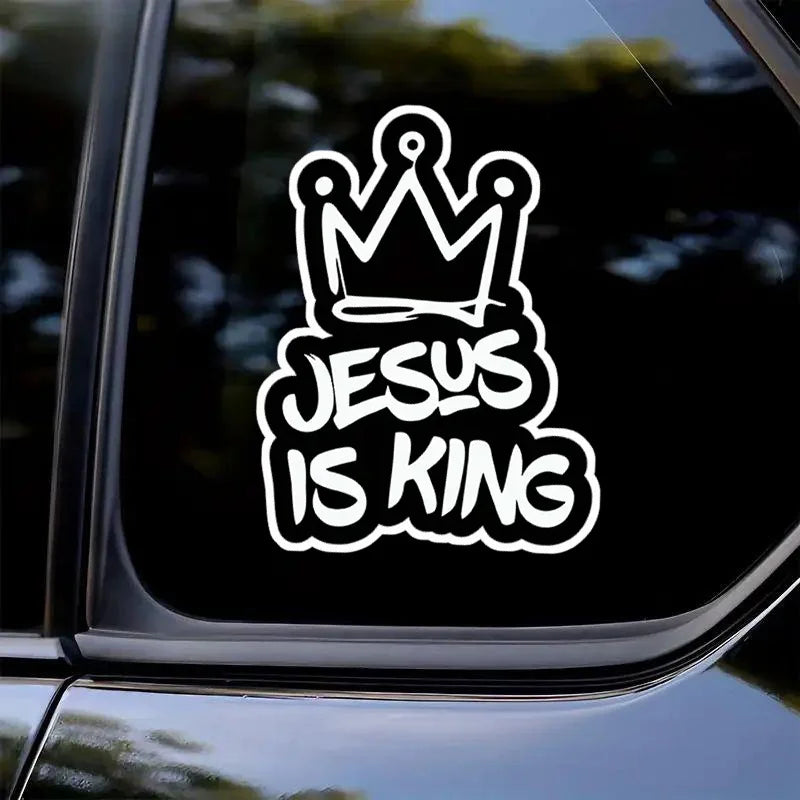 Jesus Is King Crown Design Waterproof Vinyl Decal Faith Sticker For Car Bumper Window Motorcycle Laptop Decor Accessories