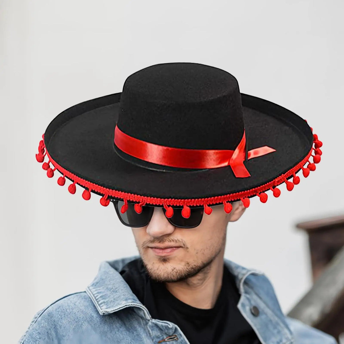 Spanish Mexican Hat Sombrero Caps Traditional Halloween Fuzz Ball Mexican Sombrero Hats Wide Brim Design Carnival Costume