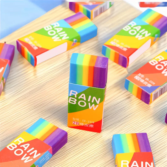 20-Pack Rainbow 2B Pencil Erasers Soft PVC Material Non-Feathered for Writing Drawing - Stationery Office Study Supplies