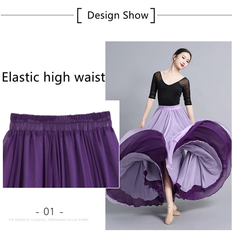 Flamenco Chiffon 720 Degrees Dance Skirt For Women Solid Color Long Dancer Practice Wear Skirts Chinese Style Skirt With Big Hem