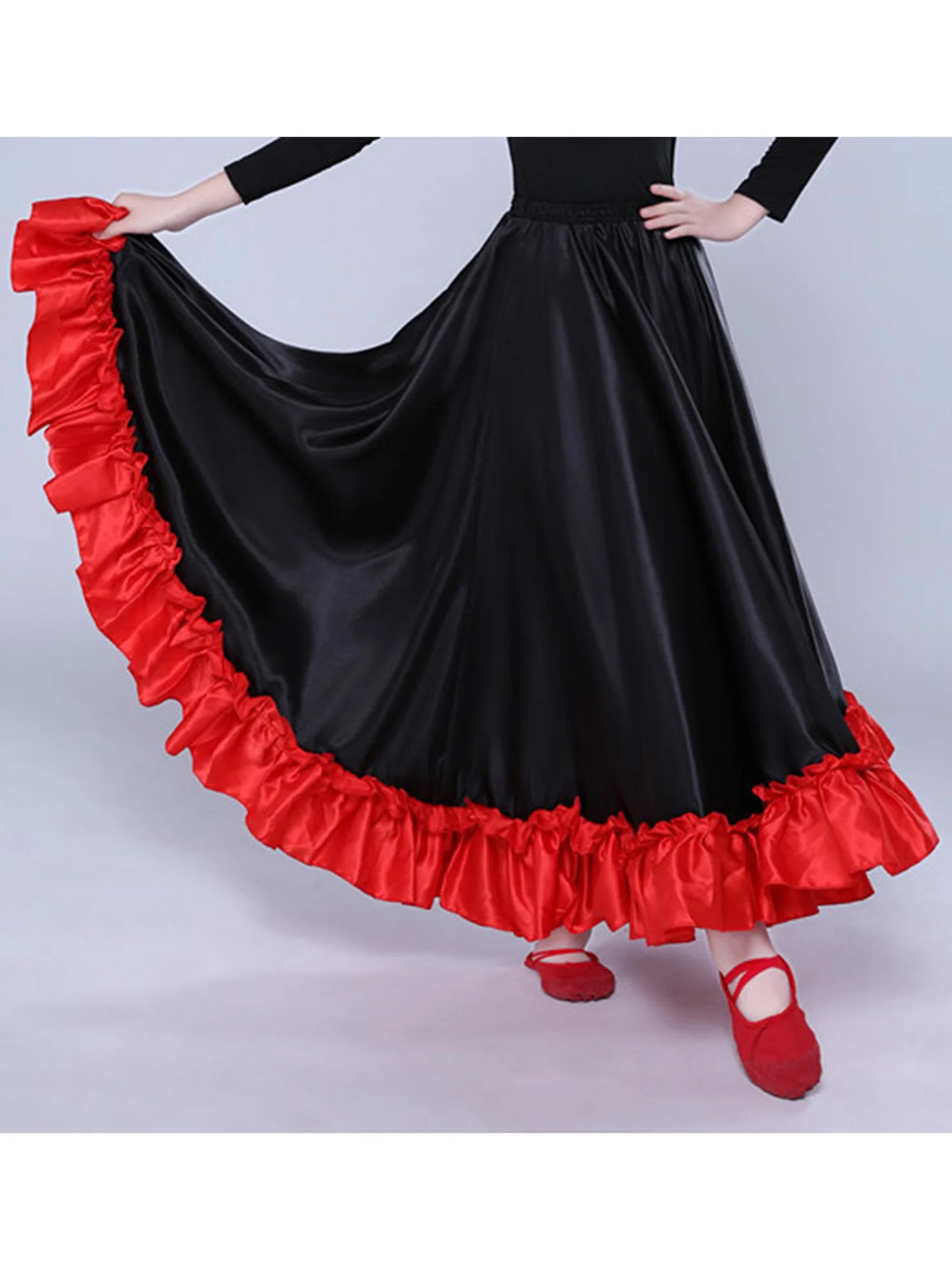280/360 Degree Flamenco Skirt Women Girl Spanish Bull Dance Skirt Belly Dance Skirt Big Swing Flamenco Costume Ruffled Hem Skirt