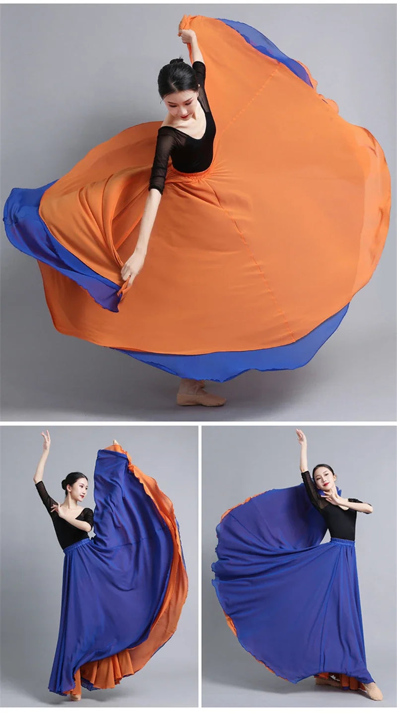 Flamenco Chiffon 720 Degrees Dance Skirt For Women Solid Color Long Dancer Practice Wear Skirts Chinese Style Skirt With Big Hem