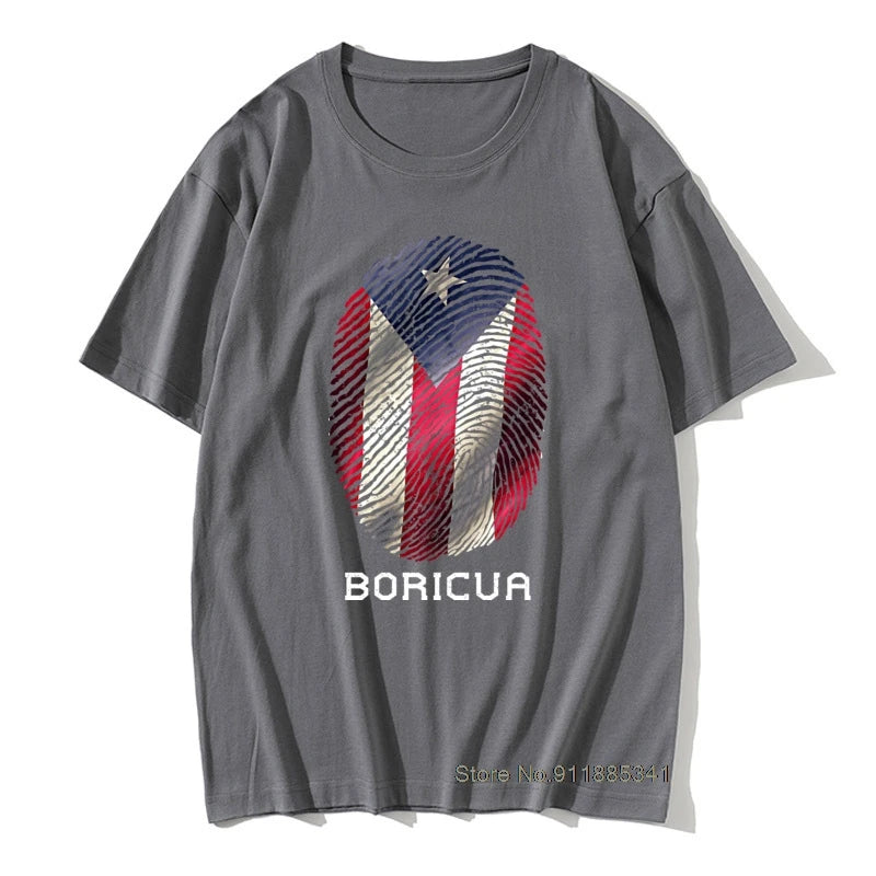 Puerto Rico Gifts T-shirt Men Flag T Shirt Fingerprint Tops Tees Vintage Striped Tshirts Summer 100% Cotton Cute Black Red