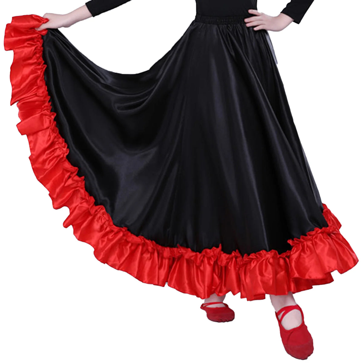 280/360 Degree Flamenco Skirt Women Girl Spanish Bull Dance Skirt Belly Dance Skirt Big Swing Flamenco Costume Ruffled Hem Skirt
