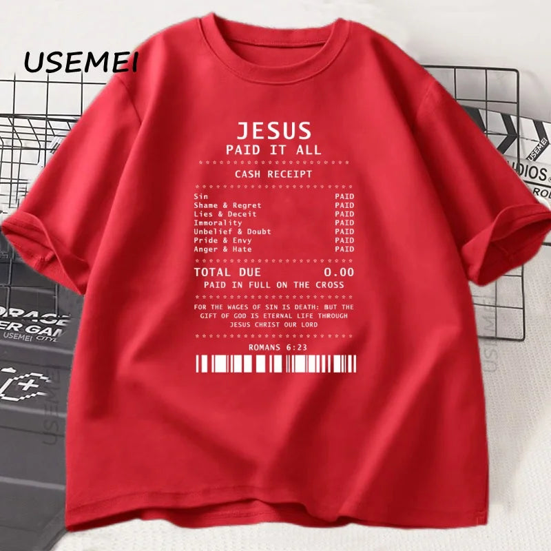 Jesus Paid It All T Shirt Christian T-Shirt Jesus Loves Me Tshirt Trendy Faith Religious Tees Men Women Cotton Loose Clothes
