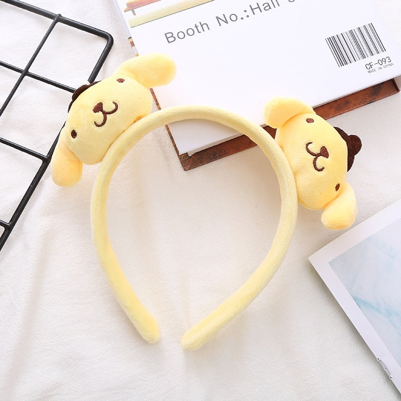 Kawaii Hair Band Sanrio My Melody Kuromi Cinnamoroll Pompom Purin Hair Accessories Anime Cute Cartoon Plush Headdress Girls Gift