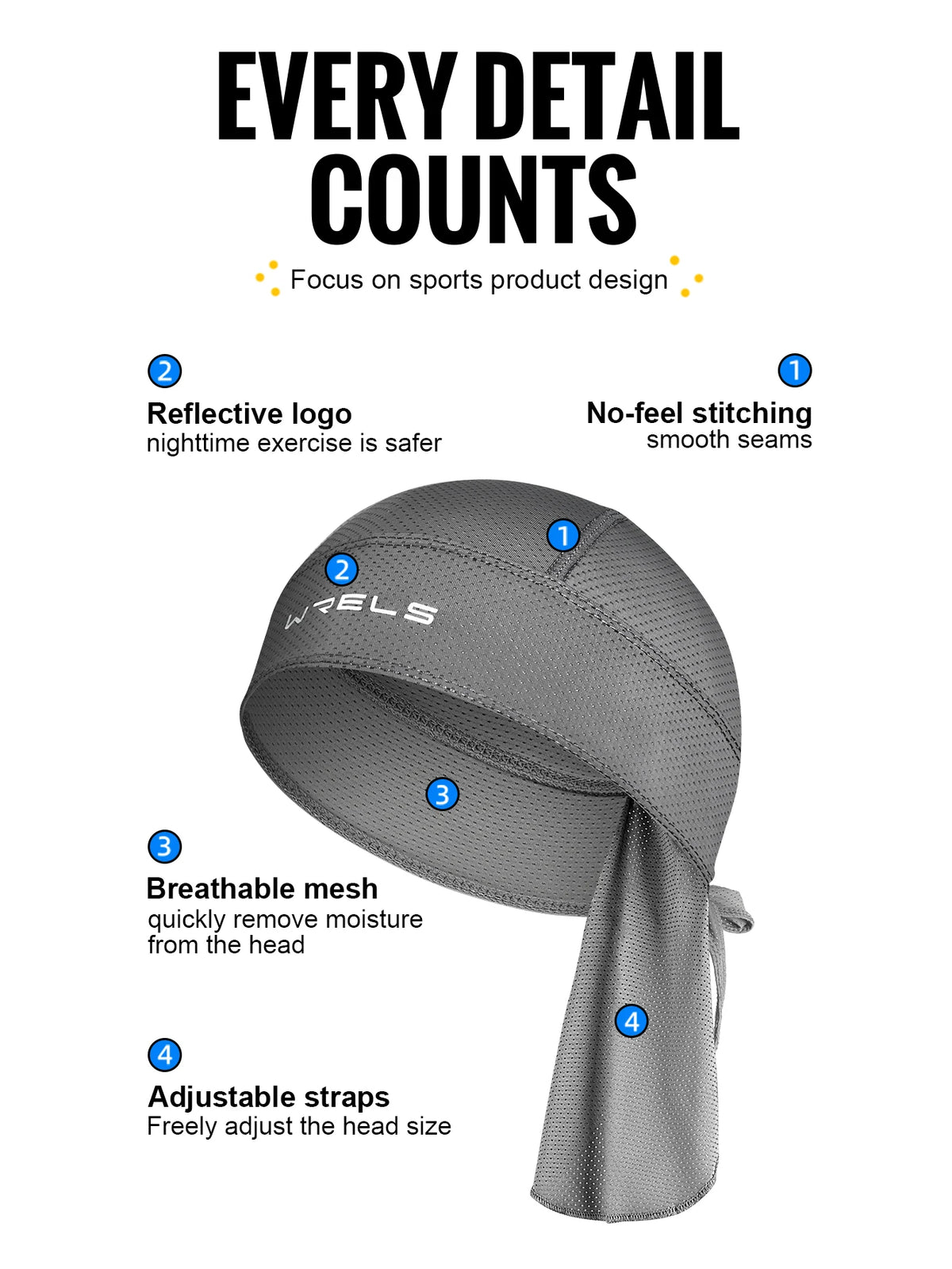 WRELS Skull Caps UV Protection Bandana Cap Sweat-Wicking Pirate Hats Breathable Pirate Hats Adjustable Running Durag Bandana