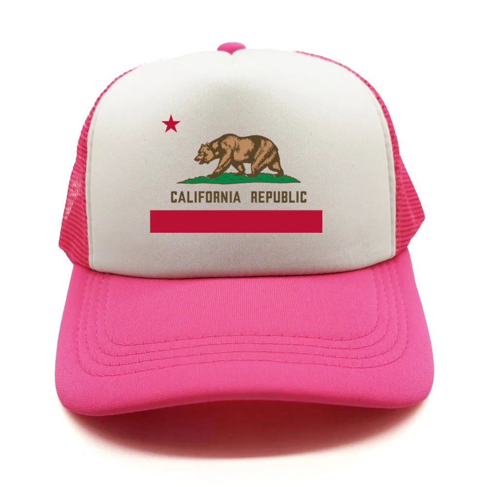 California Cap Men Cool Bear California Flag Trucker Hat Hip Hop Baseball Caps Cool Summer Mesh Dad Caps Gift